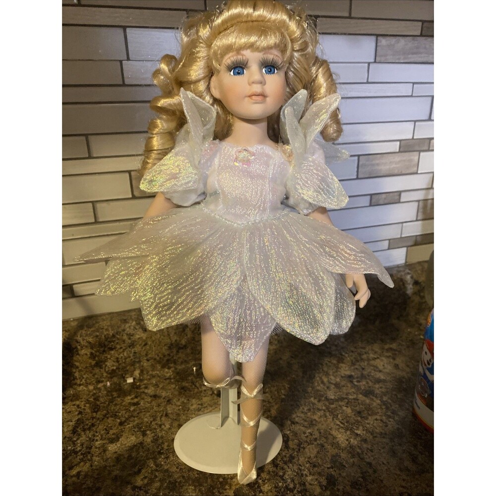 Vintage Porcelain Ballerina Fairy Doll with Stand 17 Inches Tall Made In China